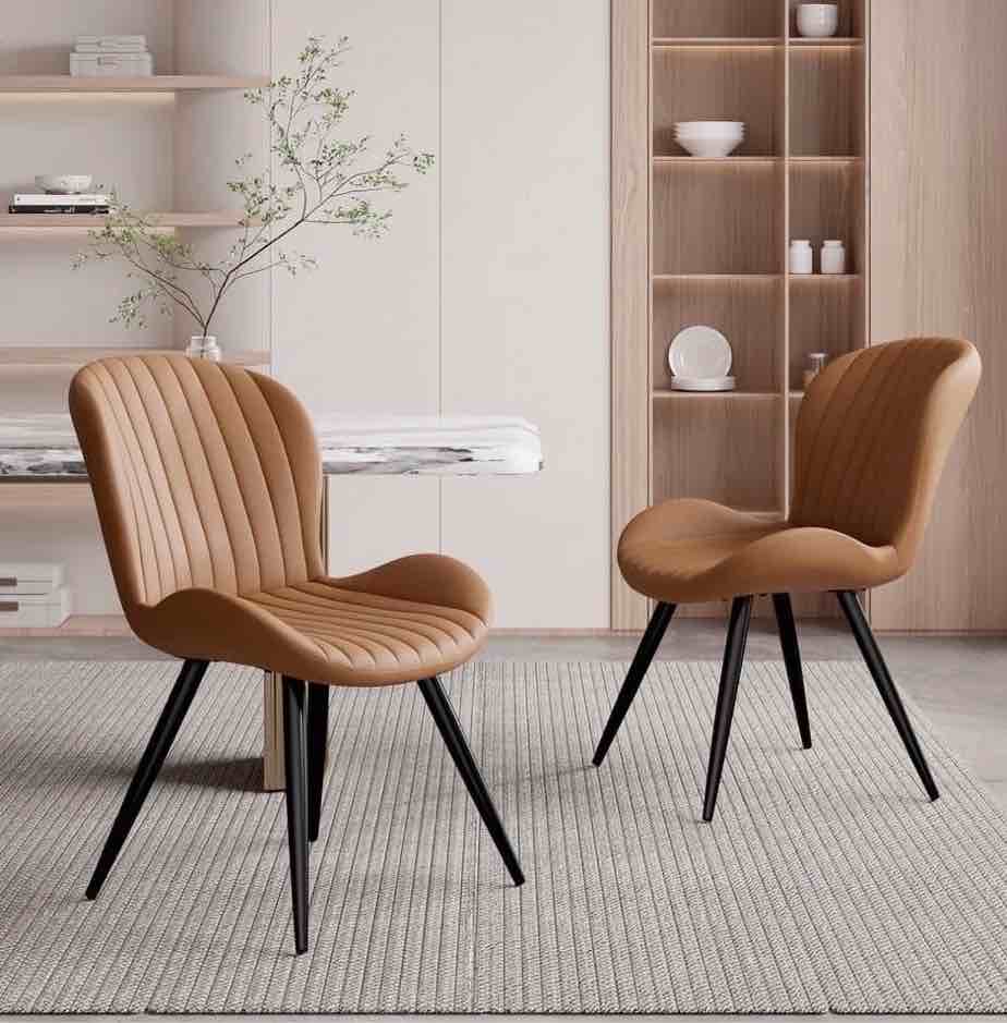 Hawsaiy Upholstered Dining Chairs Set of 2, Modern Kitchen Chairs with Backrest and Metal Legs, 19" Seat Height,Brown