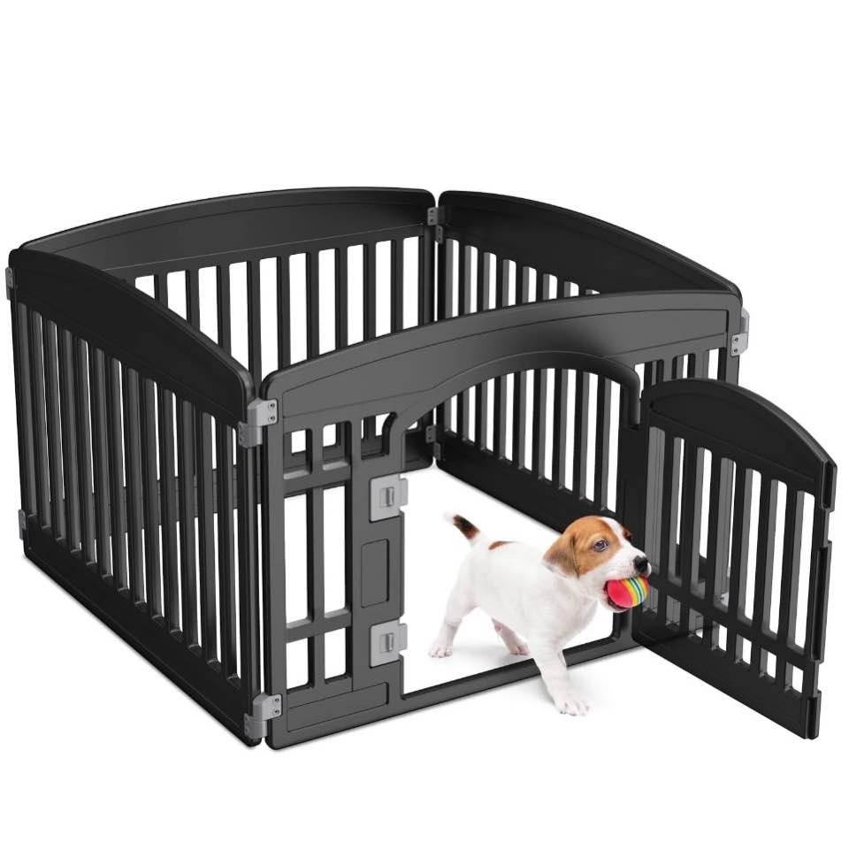 edx Dog Playpen, 4-Panel 24" Foldable Pet Pen with Door, Indoor/Outdoor Puppy Pen, Customizable, Black