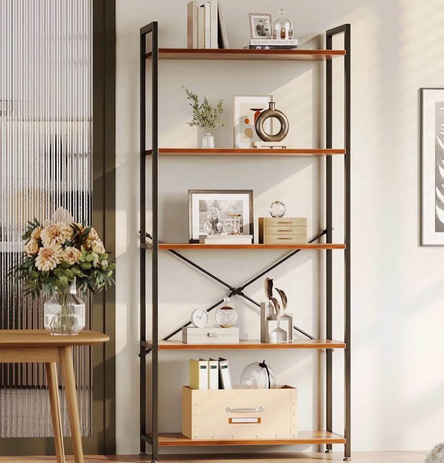 Casacomoda 5-Tier Bookshelf, Freestanding Book Shelf, Home Office Bookcase, Storage Shelving Unit for Bedroom, Living Room, Vintage