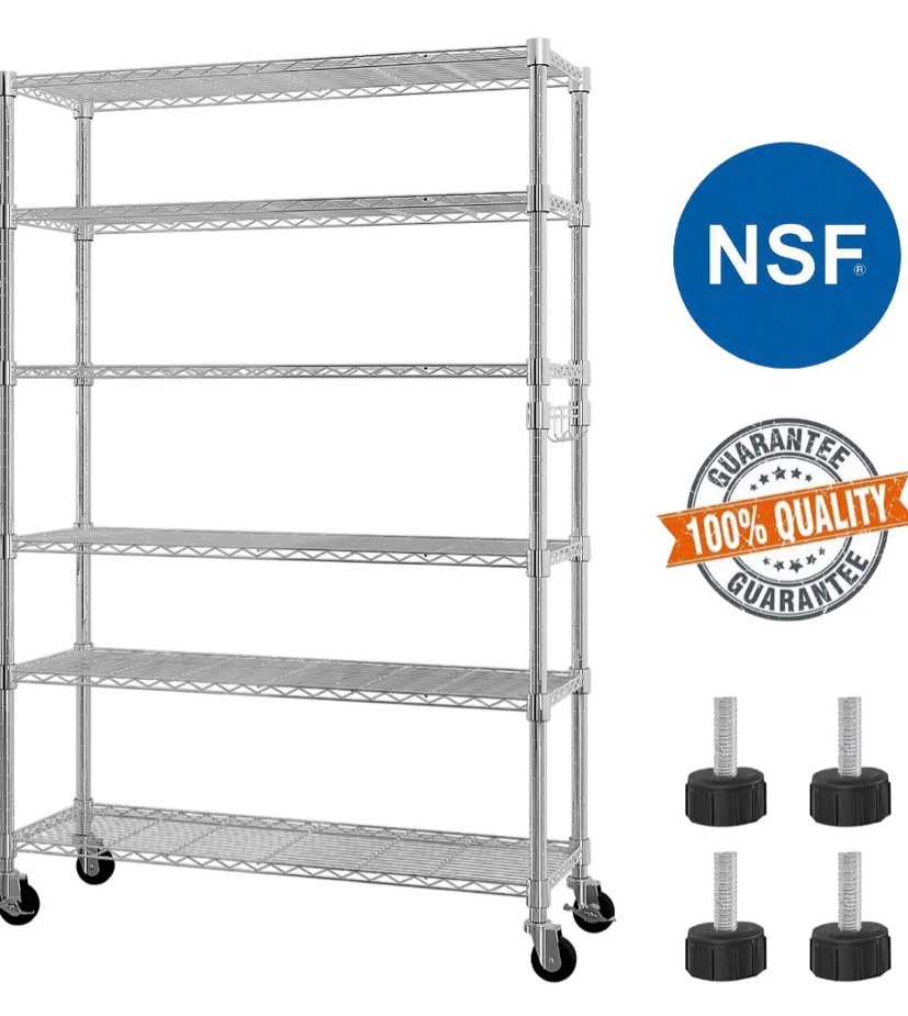 Ktaxon 6 Tier Wire Shelving with Wheels 2400LBS Capacity,  Heavy Duty Storage Rack for Home Garage, 46"W x 18"D x 82"H Adjustable Shelves, Silver