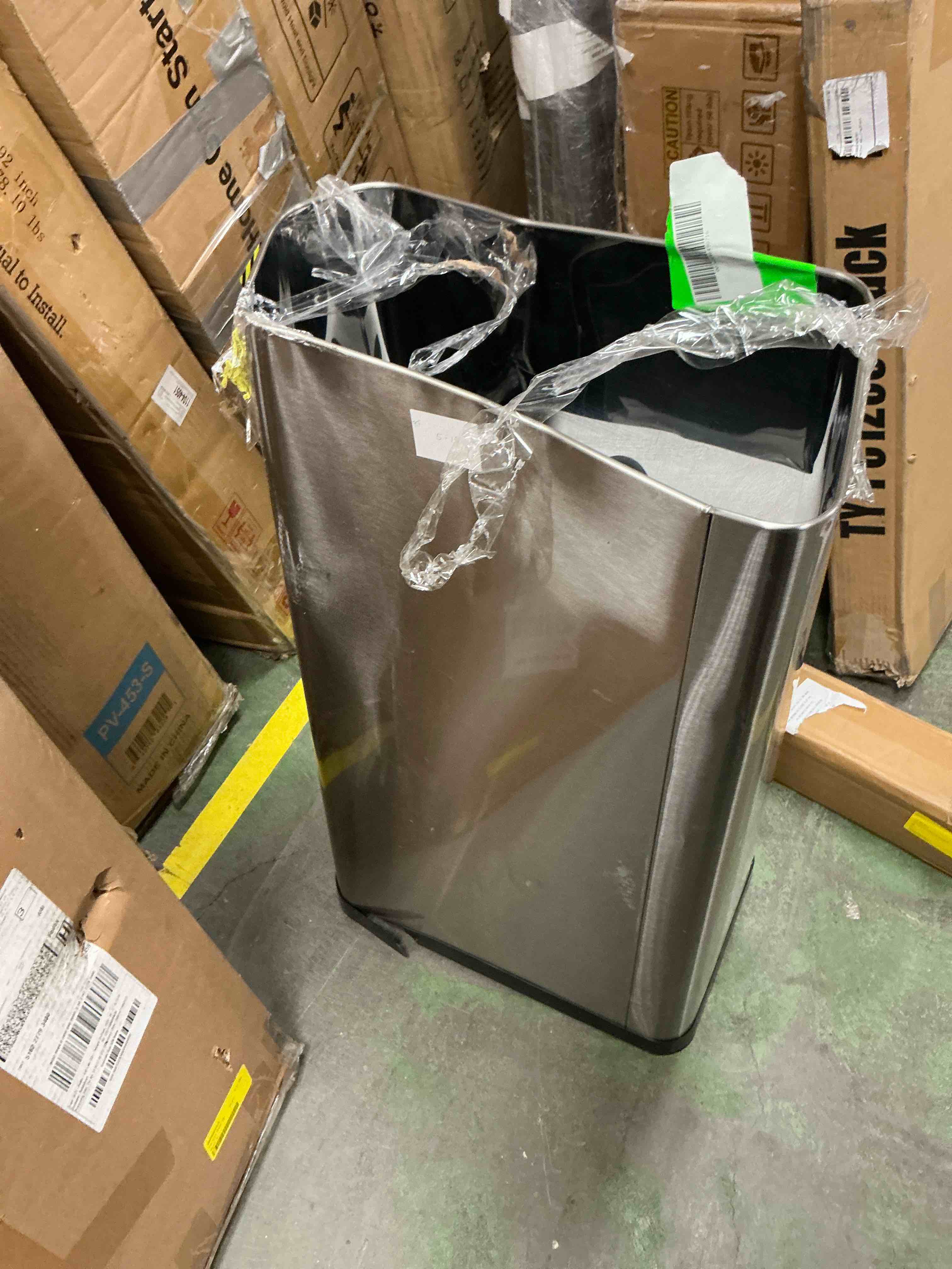 Condition photo showing As Is for pirecart 18.5 gallon automatic trash can  touchless motion sensor kitchen garbage can stainless steel with lid  silver