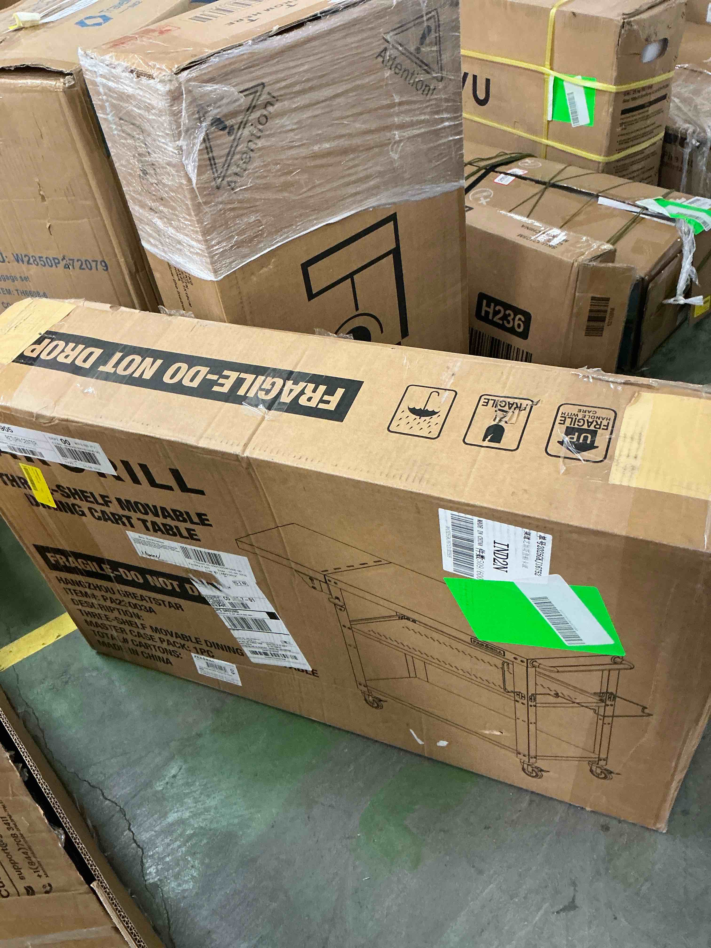 Condition photo showing Good Condition for pargrill three-shelf outdoor grill prep utility cart with foldable side table, 46.6" x 20", 4 lockable casters?200 lbs