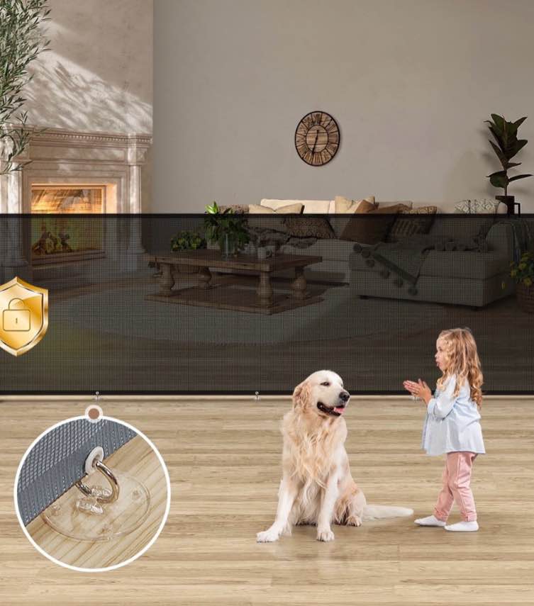 retractable baby gate, caveen 120" extra wide abs expandable for livingroom outdoor, black