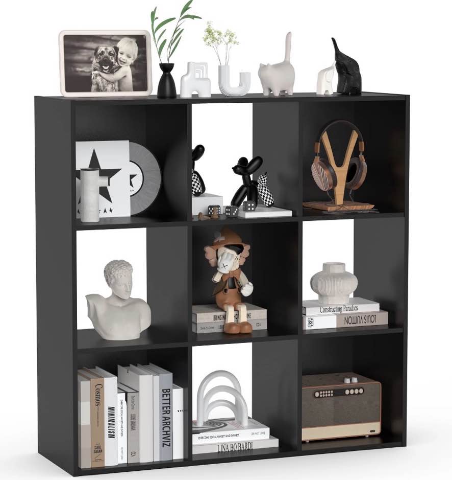 zunmos 9 cube storage organizer, open cube storage bookcase with 5 removable back panels, for living room, bedroom, entrance hall &office, 36" l×11.6" w×36"h, black