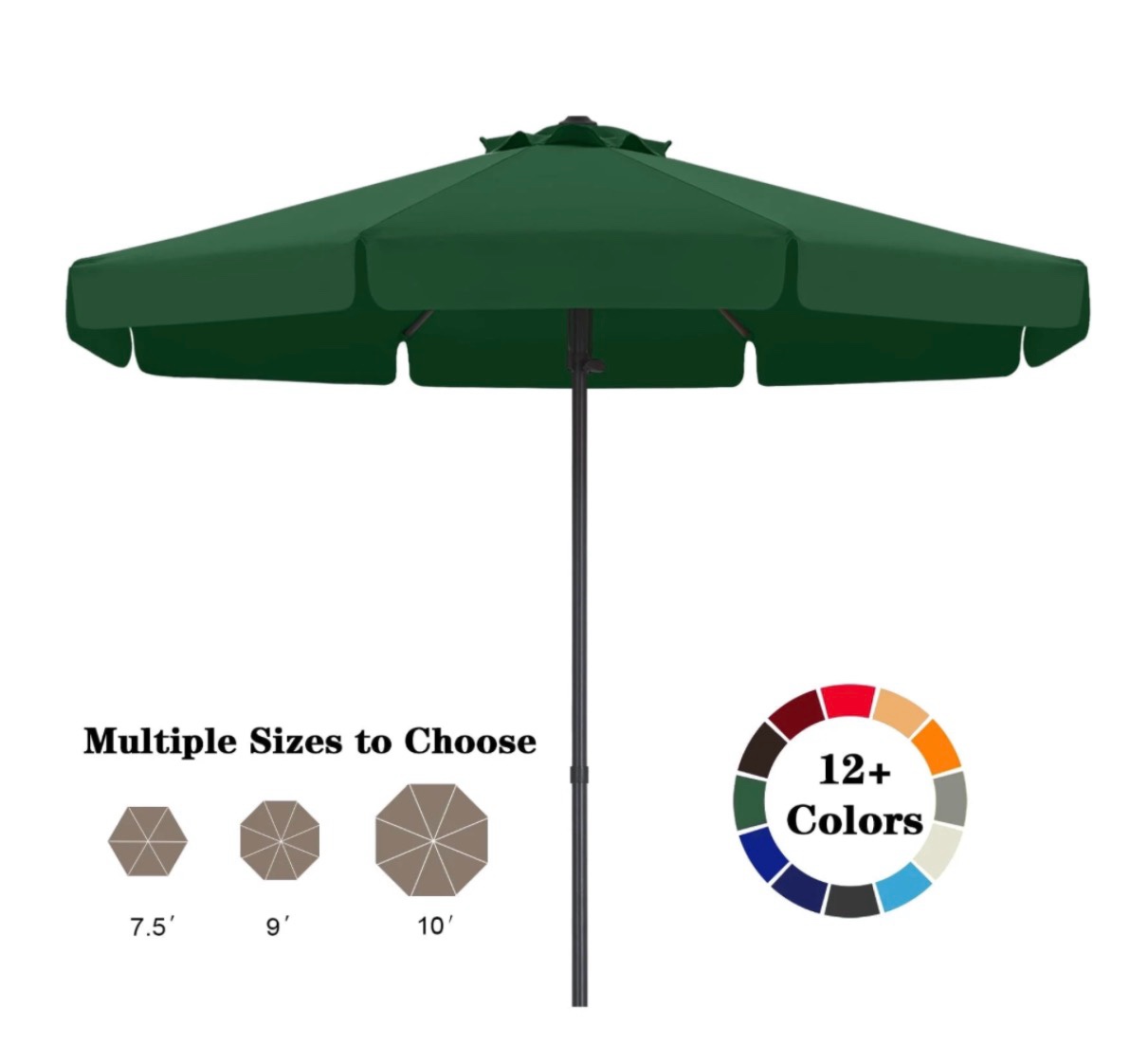 abccanopy 9ft outdoor market hand push patio umbrella with hanging edge 12+colors  green