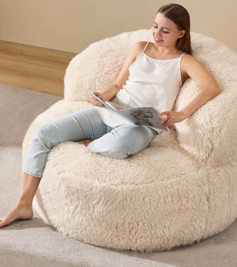 hobestluk giant bean bag chairs for adults big bean bag chair with foam filler large beanbags with stuffed back lazy sofa, white-oversize