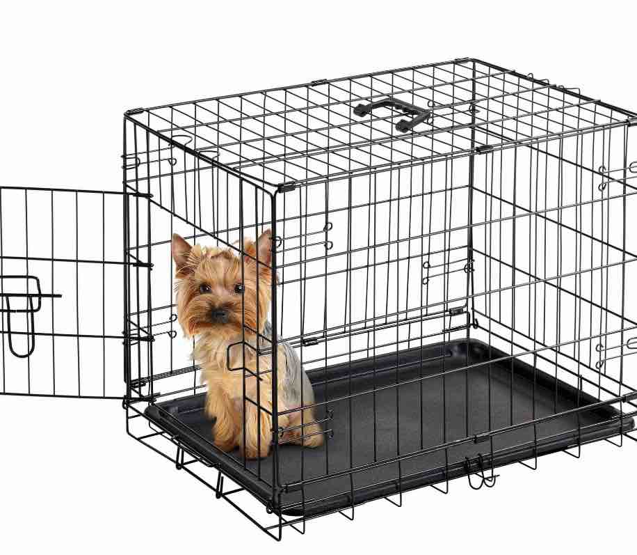 edx small dog crate, 24" single door folding metal wire dog cage with plastic leak-proof pan tray