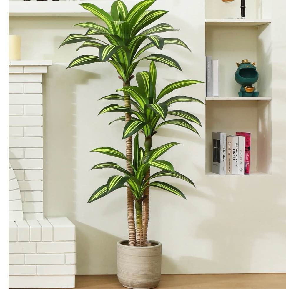 DR.Planzen Artificial Plants, 5ft Fake Dracaena Tree in Black Plastic Pot, Faux Plants Indoor Outdoor Decor, Silk Plants for Home Decor Office Porch Patio Perfect Housewarming Gift