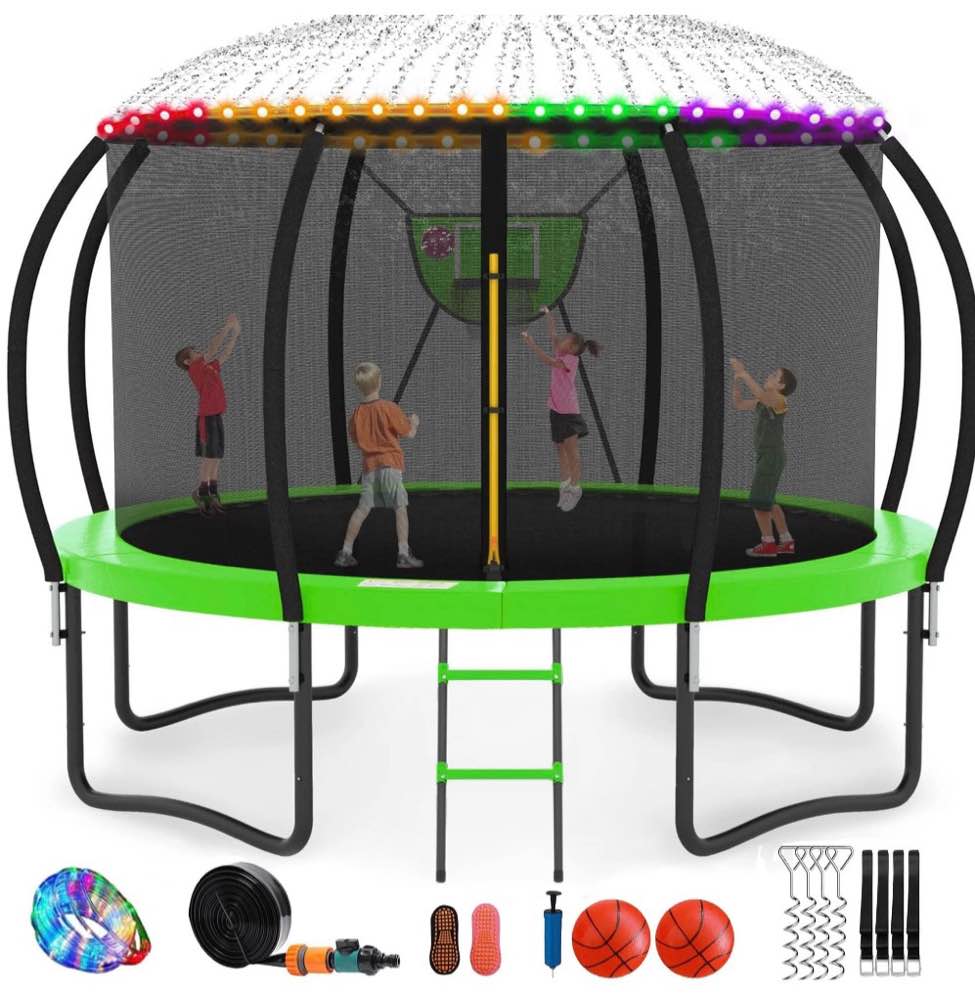 GVDV 14' Outdoor Trampoline, Backyard Recreational Pumpkin Trampoline for Kids
