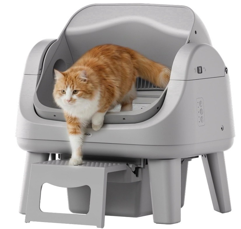 PetPivot AS12 Automatic Cat Litter Box Self-Cleaning with Safety Protection, Liners, Front Entry Step Included, Full Grey