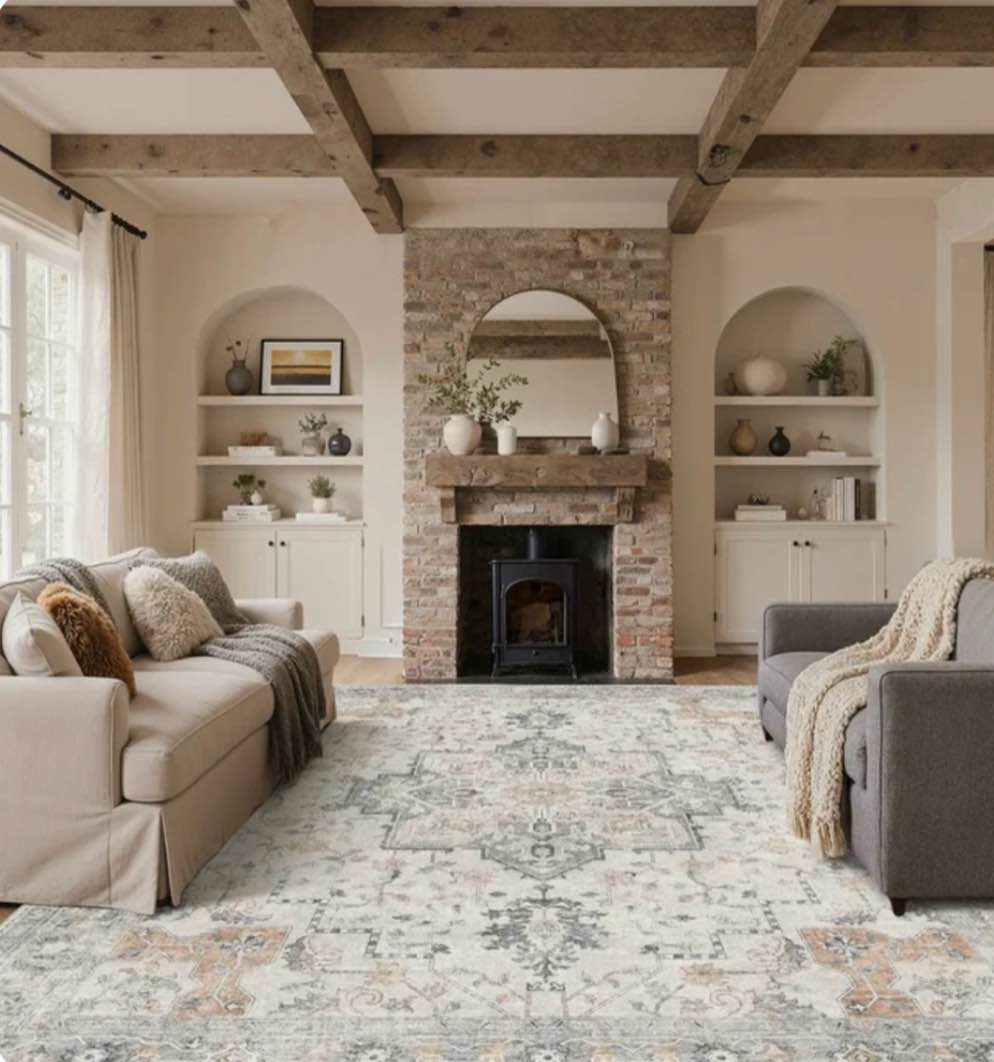 KUETH 9x12 Area Rugs for Living Room  Non Slip Machine Washable Retro Rugs  Ultra-thin Print Rug for Bedroom  Dining Room  Home Office.