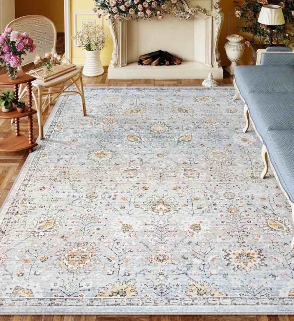 Wonnitar 8 x10  Gray Boho Area Rug  8x10ft Rugs for Bedroom Girls Large Living Room Area Rugs Soft Floral Playroom Rug  Washable Rugs Non Slip Pastel Rug for Bedroom Living Room Carpet