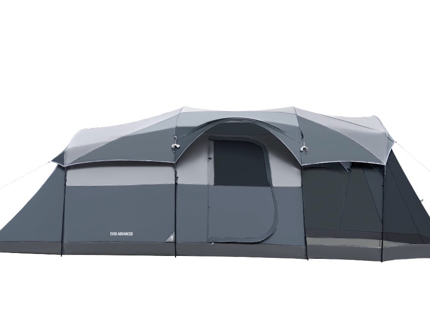 EVER ADVANCED 8 Person Family Camping Tent with Screen Porch, Portable Cabin Tent with Rainfly, Gray