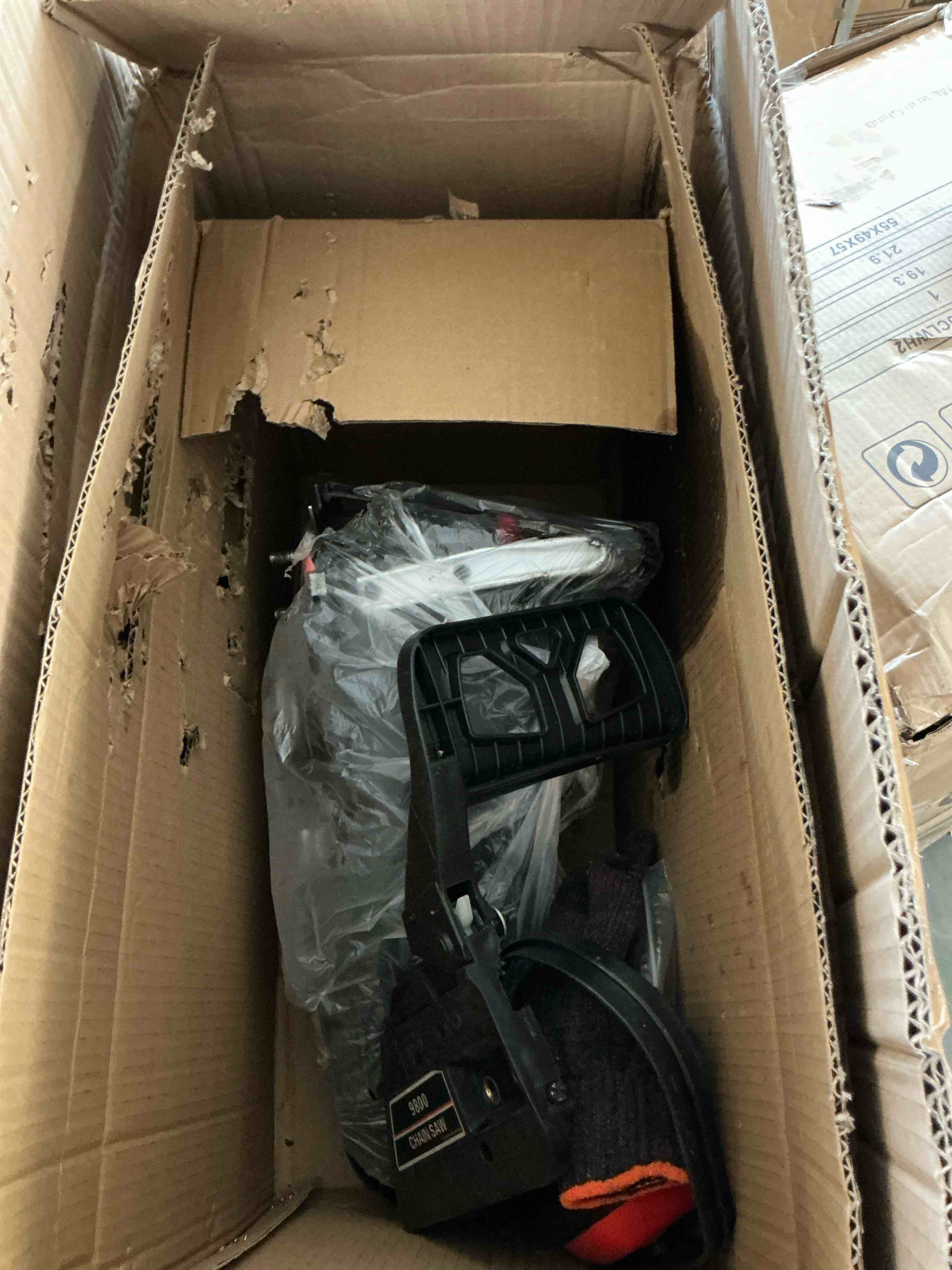 Condition photo showing As Is for gasoline chainsaw with 22 in. bar 62cc engine 2-cycle gas powered chainsaw for farm/garden/ranch/firewood