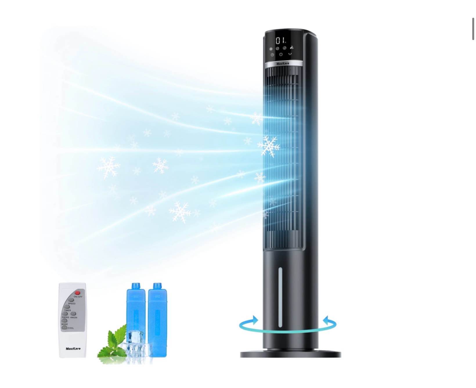 maxkare 40 evaporative air cooler air circulation 3 mode 12h timer oscillating tower fan for large room black