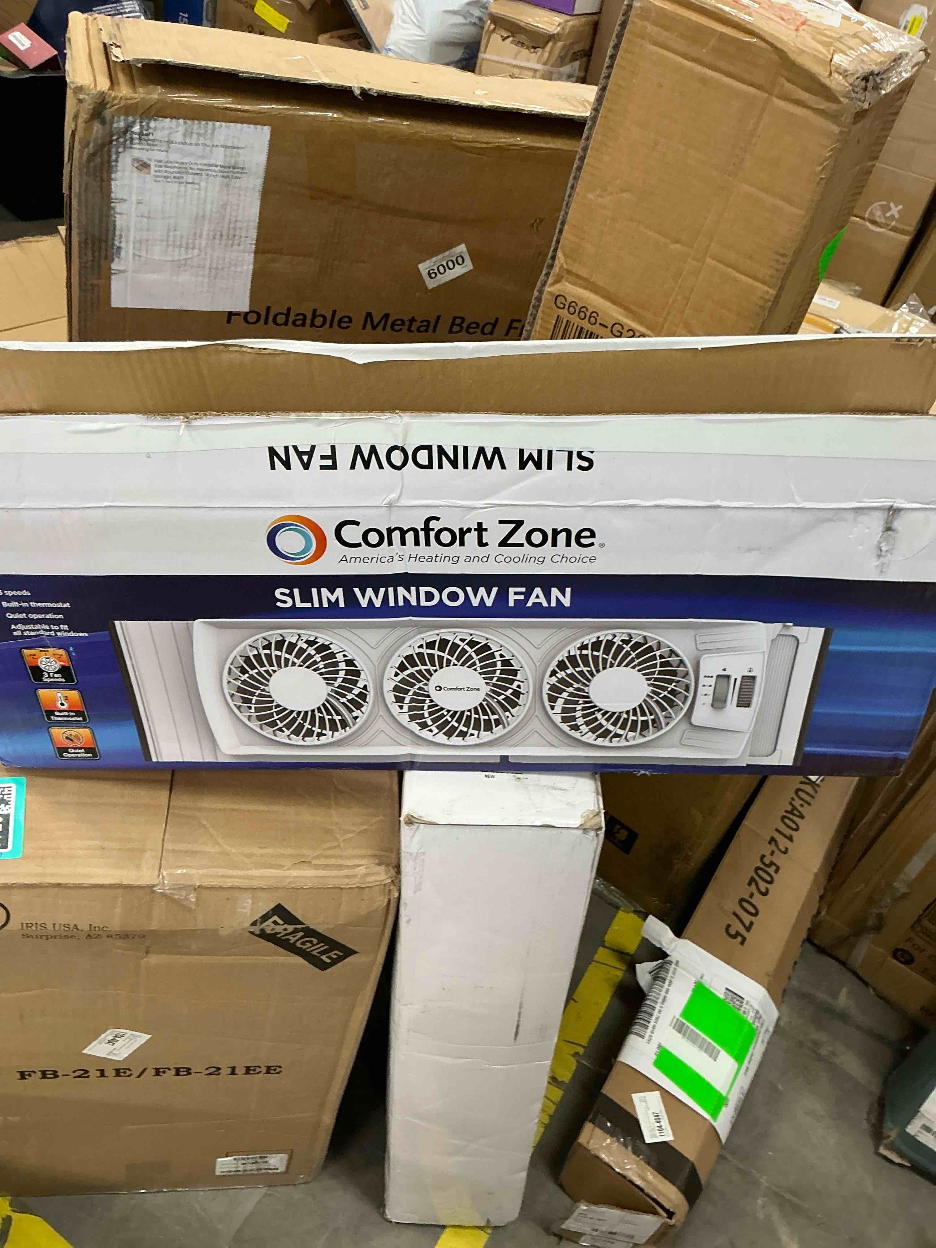 Condition photo showing Good Condition for comfort zone triple window fan with adjustable thermostat | 3-speed high-velocity cooling | horizontal or vertical manual control | fits double hung windows (min 25  x 8 ) | fully assembled | white