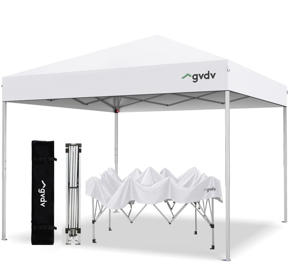 gvdv 10 ft x 10 ft easy pop up outdoor canopy tent, straight legs instant canopy for outside with carrying bag, white