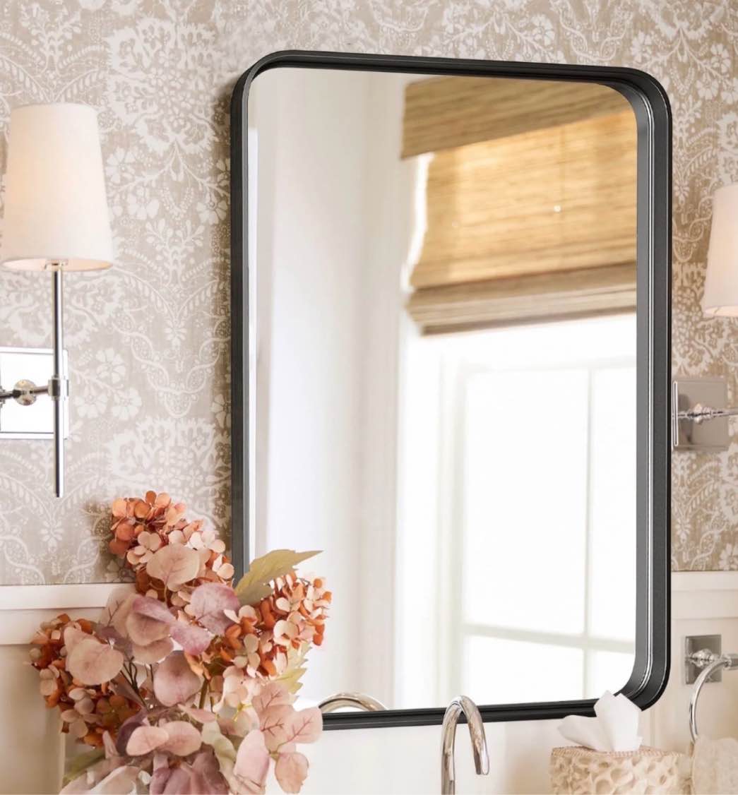 concetta shatterproof bathroom wall mirror –22 x 30 vanity mirror with rectangular metal frame anti-fog black gift for mother s day