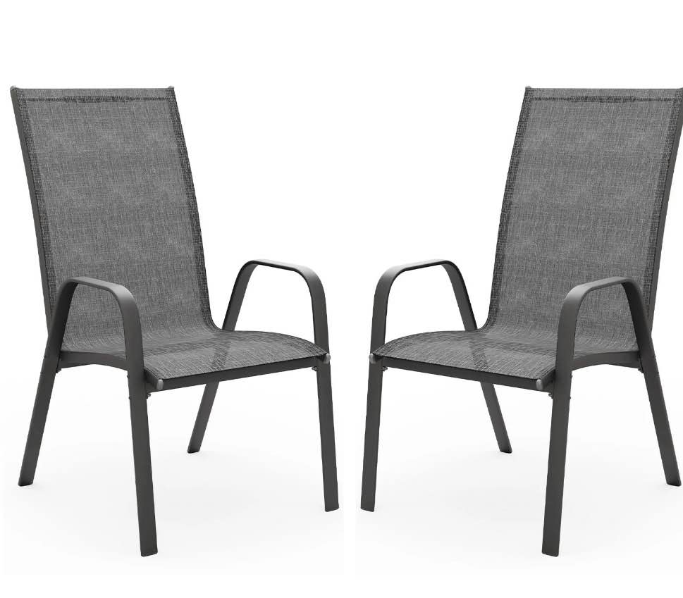 fundaze outdoor dining chairs set of 2, patio dining chair stackable armrest patio chairs space saving for garden backyard deck, gray