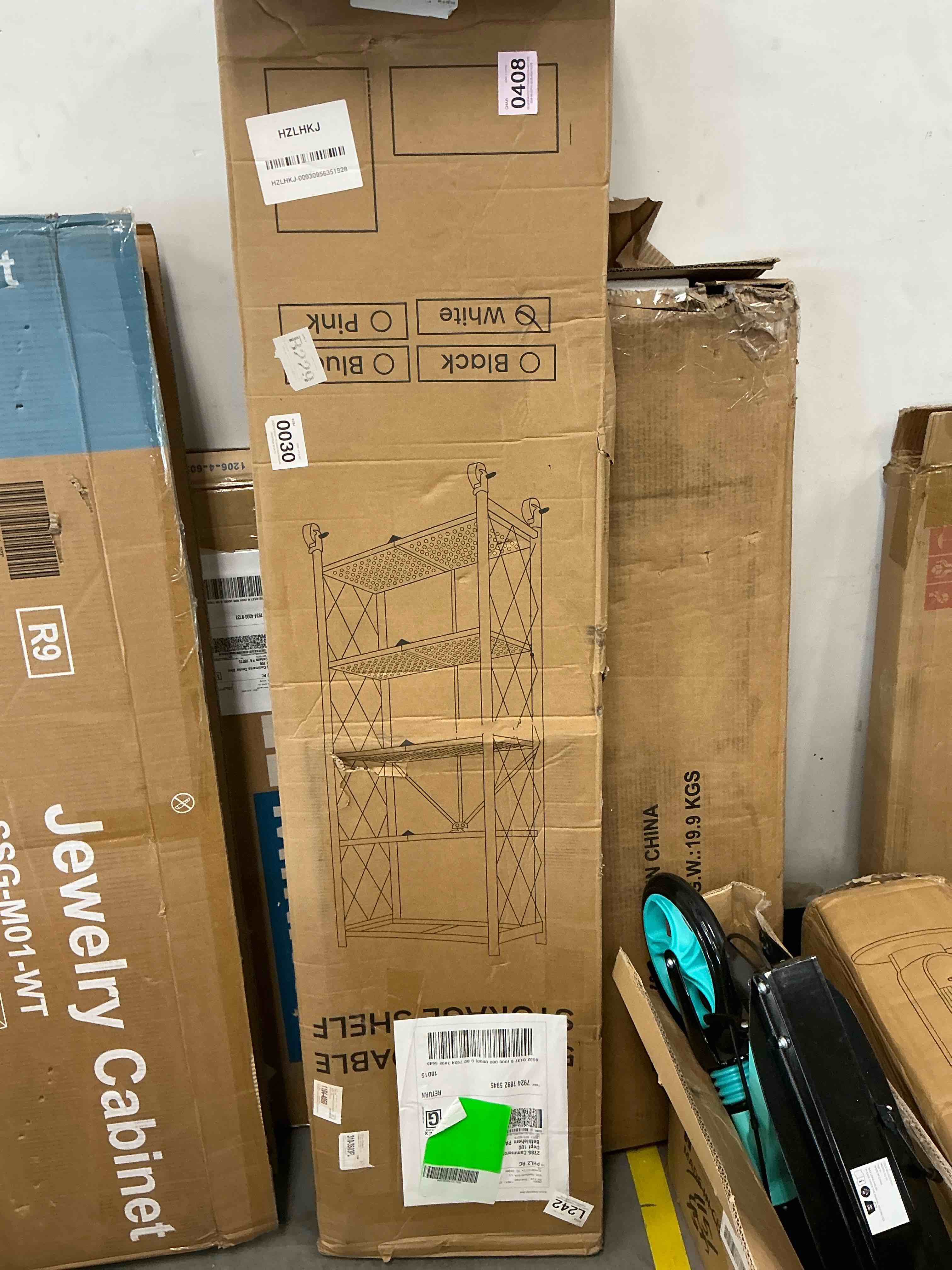 Condition photo showing Good Condition for cookcok 5-tier storage shelving unit metal shelf 27.9 x13.4 x62.5 foldable storage shelf with wheels garage shelf metal storage rack kitchen shelf with 4 hooks no assemble require white