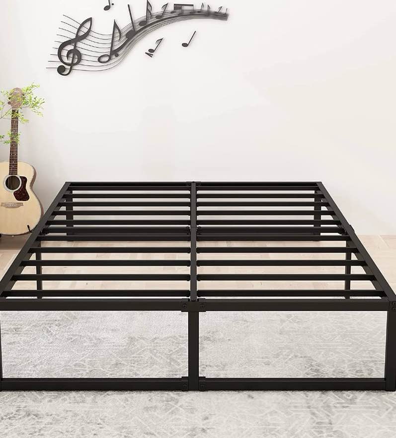 lutown-teen 14 inch queen bed frame no box spring needed, easy assembly, heavy duty steel slat support metal platform bed frame queen size, black
