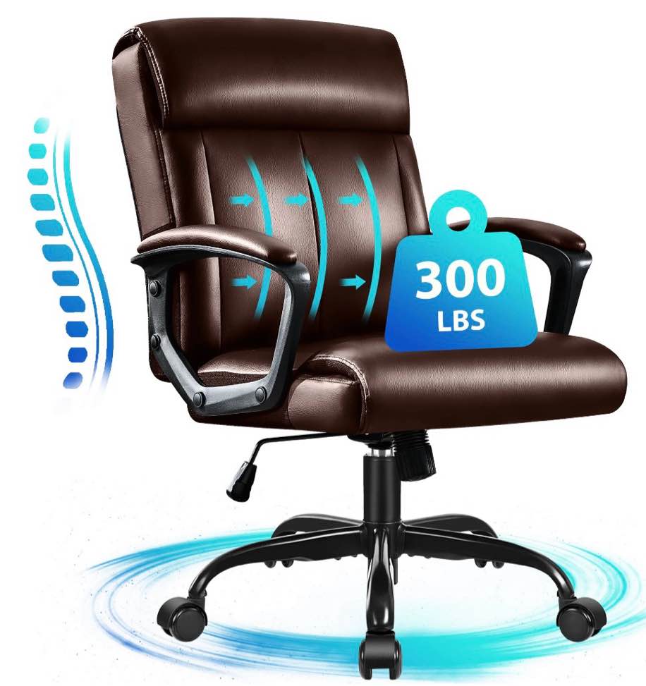 jonpony big and tall office chair 300lbs wide seat ergonomic computer desk chair high back executive leather chair adjustable task chair lumbar back support 8 hours heavy duty design,brown