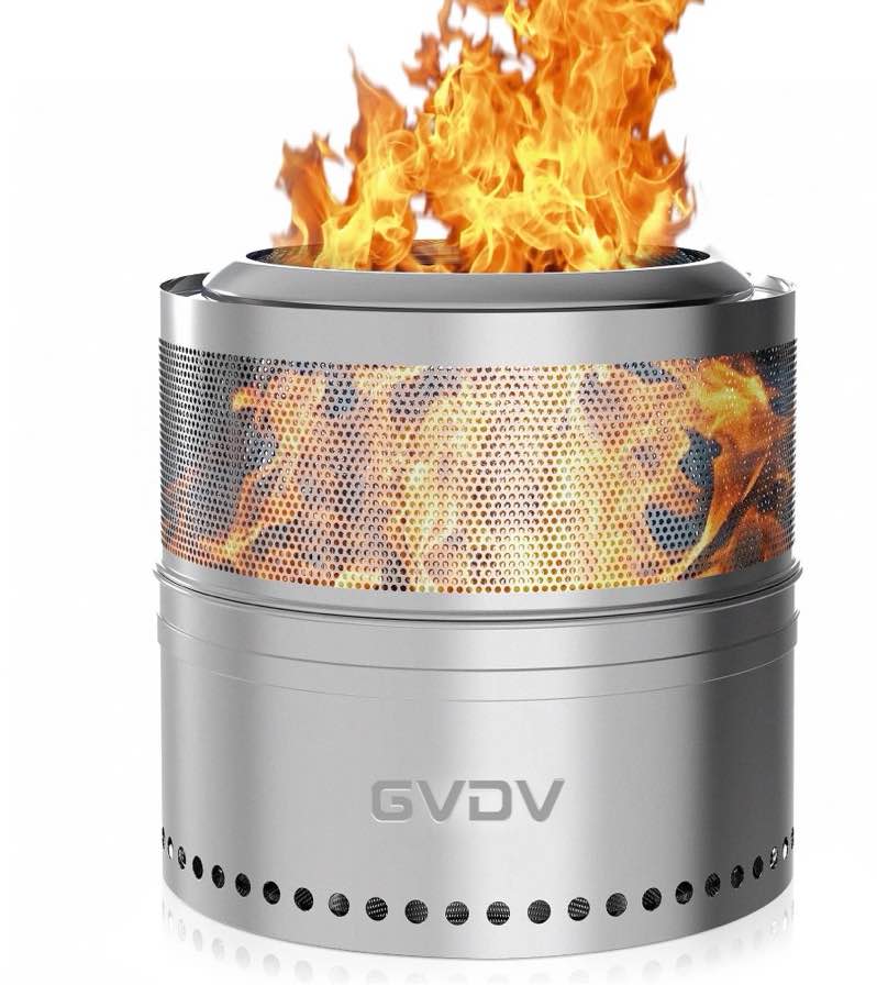 gvdv 18" fire pit for camping smokeless, collapsible stainless steel heater with bag