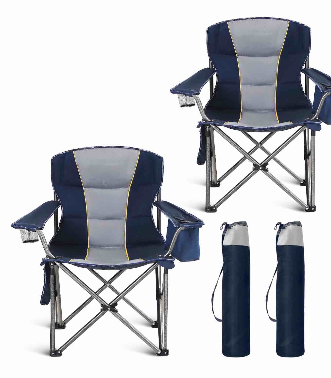 sophia & william 2 pack oversized camping chair heavy-duty steel frame supports 450lbs, foldable outdoor lawn chair with cup holder for backyard & camping, blue