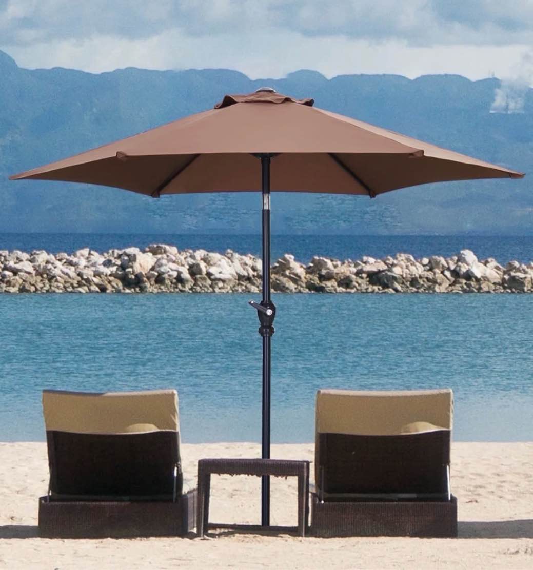 Ainfox 7.5ft Tan Outdoor Market Patio Umbrella with Push Button Tilt and Crank  Waterproof UV Protection