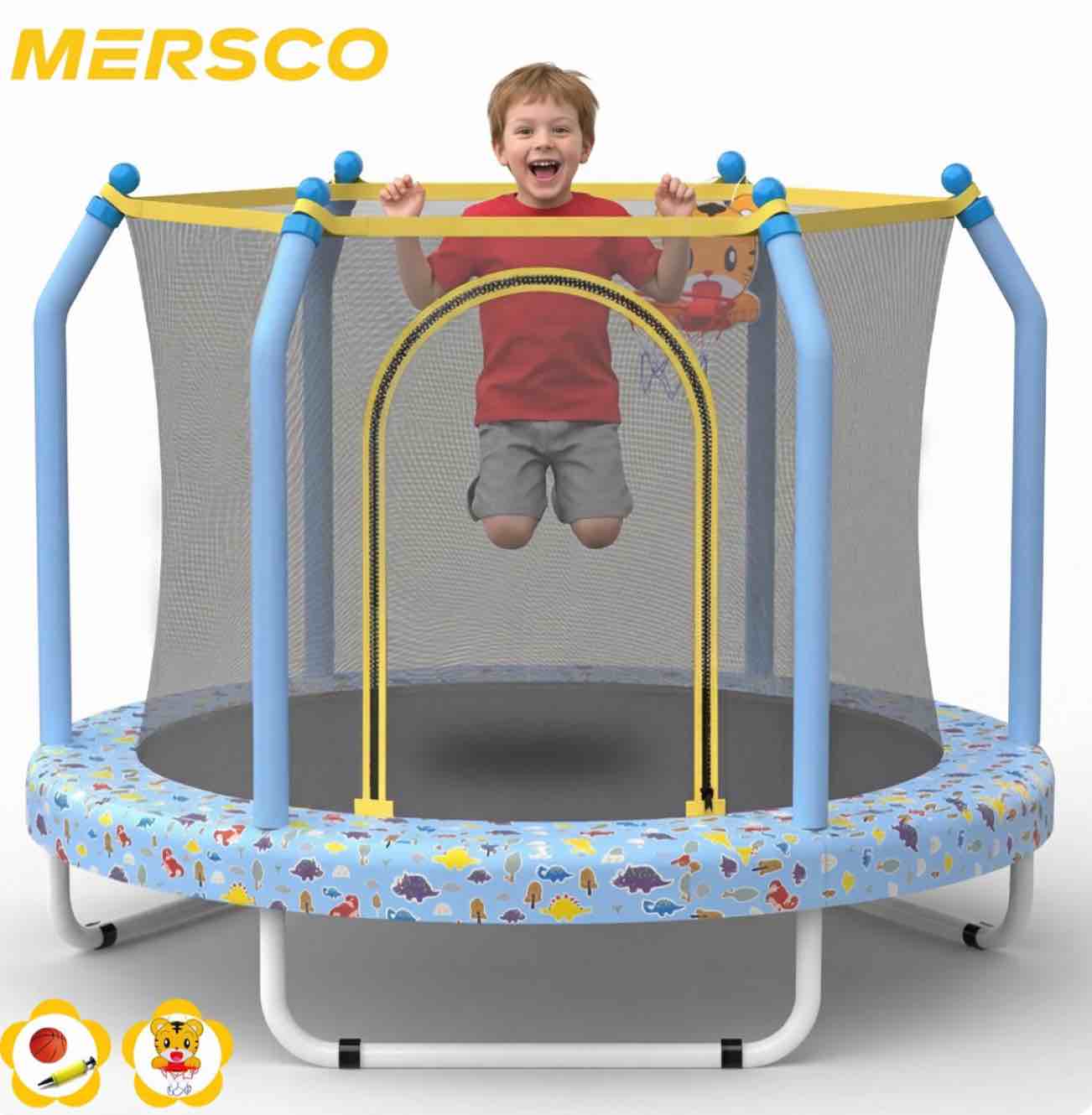 Mersco 55inch Toddler Trampoline, Mini Trampoline For Kids With Enclosure And Basketball Hoop, Birthday Gifts, Print 55" P