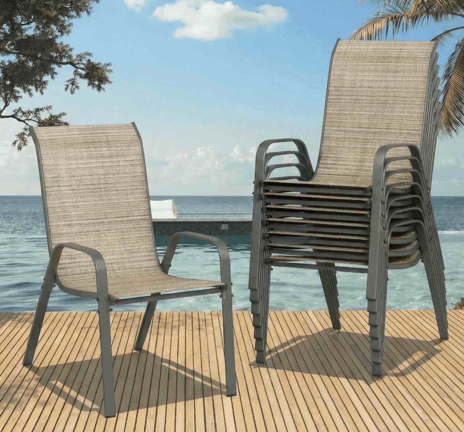 Pirecart Patio Chairs Set of 8 Outdoor Stackable Armrest Chairs with Textilene  Metal Frame