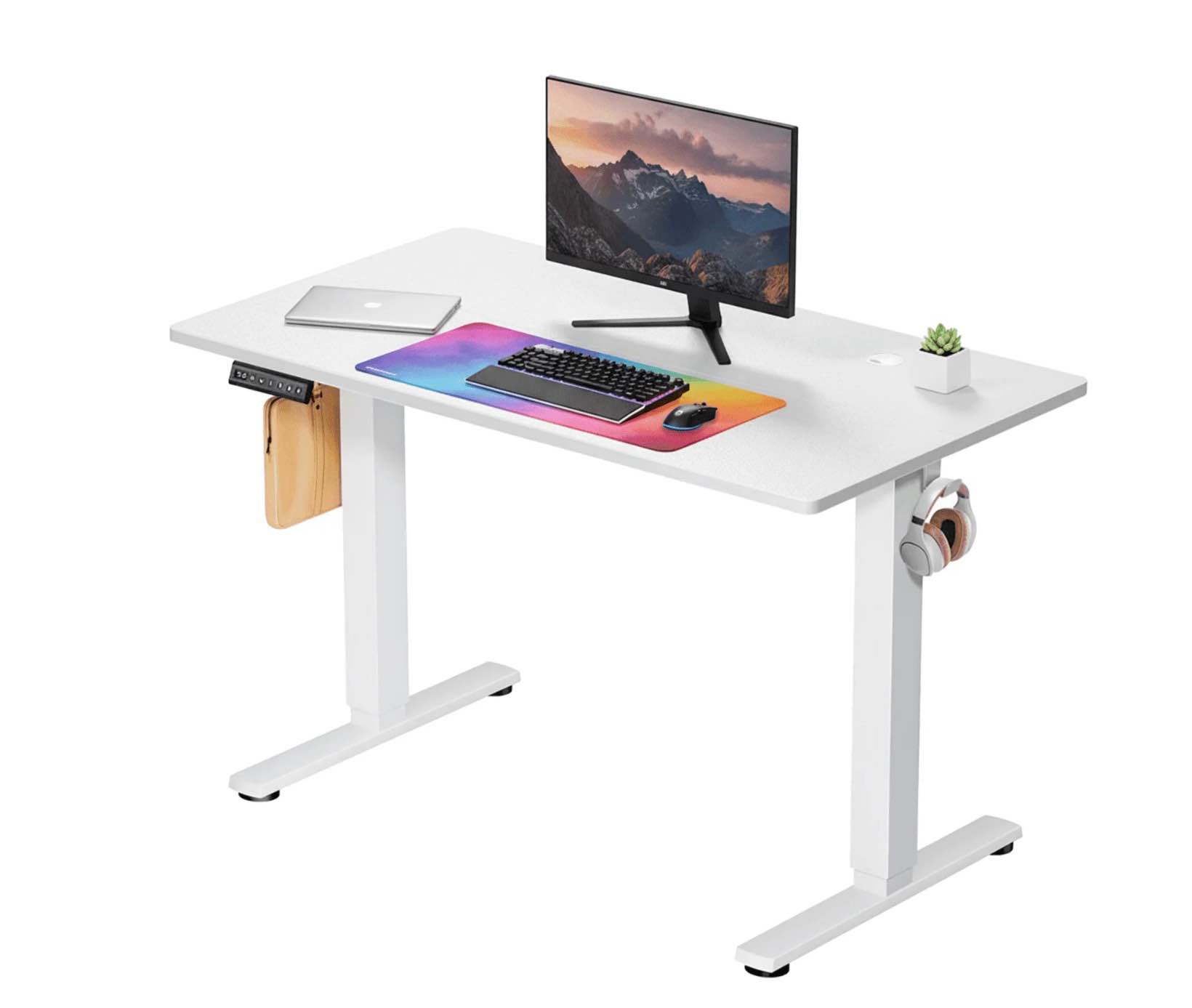 CONCETTA Electric Height Adjustable Desk, 48"x24" Ergonomic Sit Stand Workstation, One-Touch Lift Home Office Desk, White