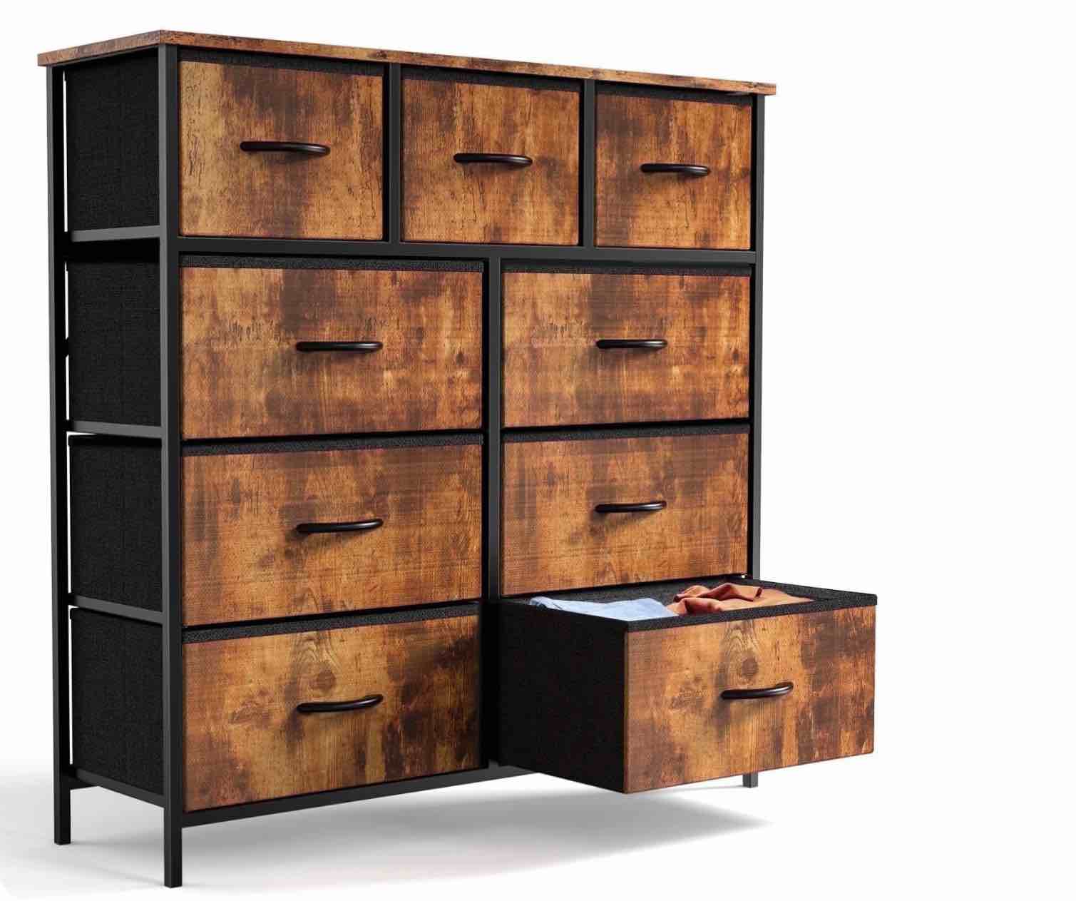 edx 9 Drawer Fabric Dresser for Bedroom, Chest of Drawer Organizer Storage Cabinet for Closet, Entryway, Rust Brown