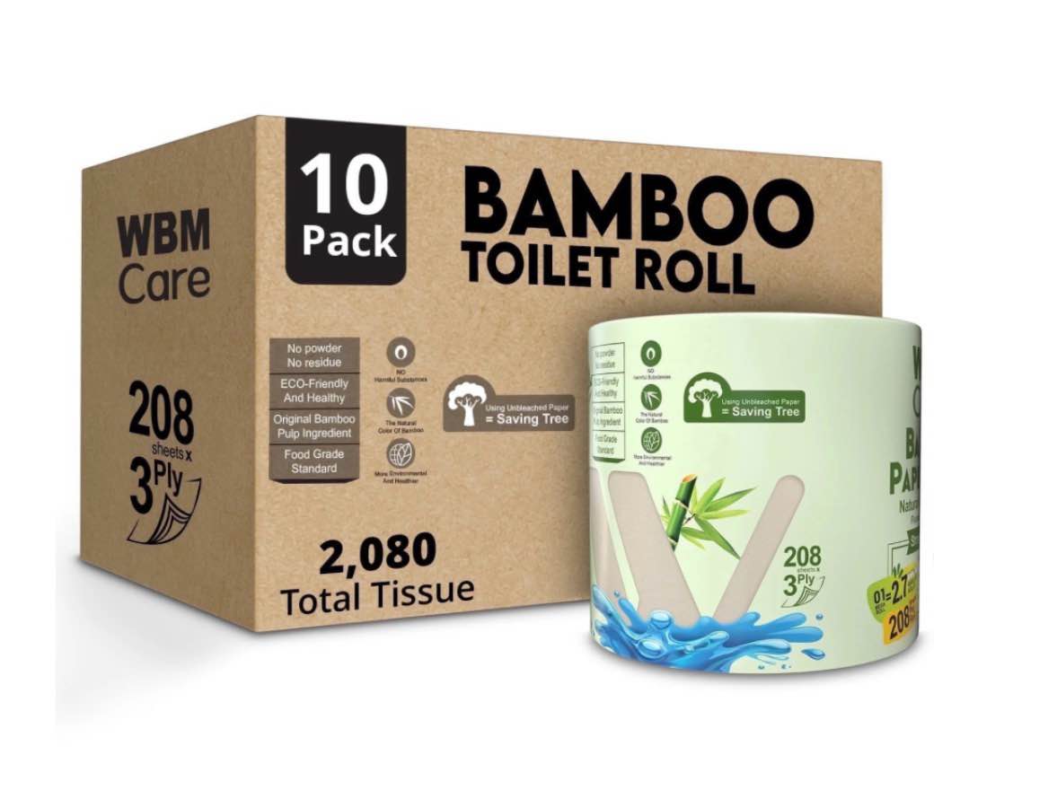 WBM Bamboo Toilet Paper for Sensitive Skin  Natural Bamboo Pulp  Strong & Flexible  3 Ply - 30 Sheets