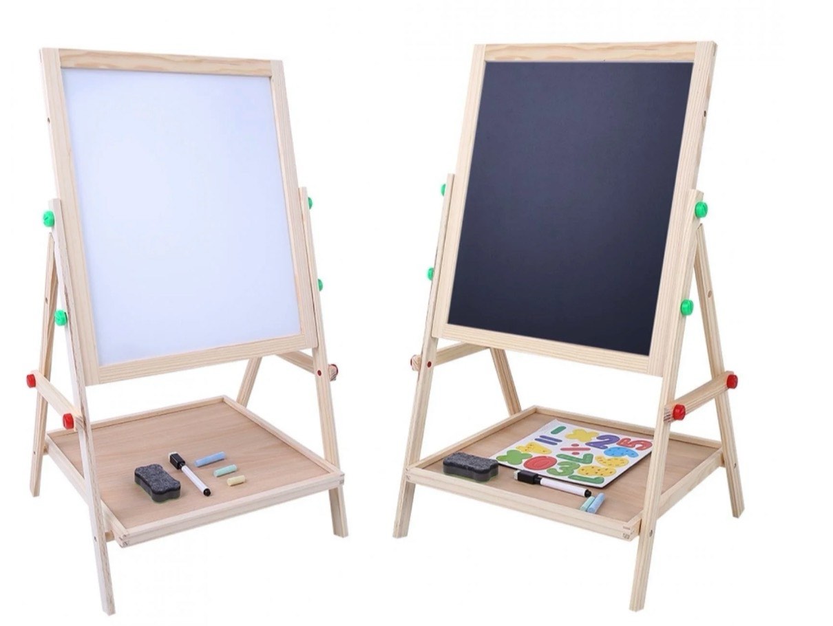 Kids Art Easel for Wooden Toddler Easel Double Sided Standing Chalkboard Dry Erase Board for Kids Toddler Drawing Board with Accessories, Blackboard & Whiteboard for Kids