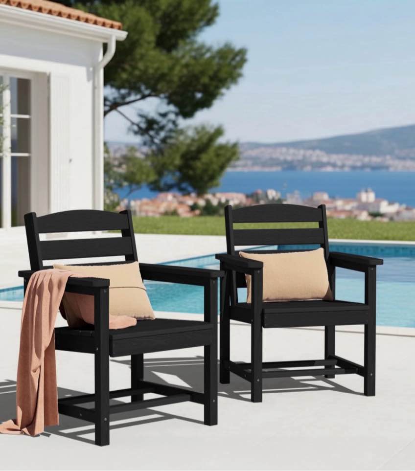 kingyes all weather outdoor dining chairs set of 2, hdpe oversized patio chairs, black