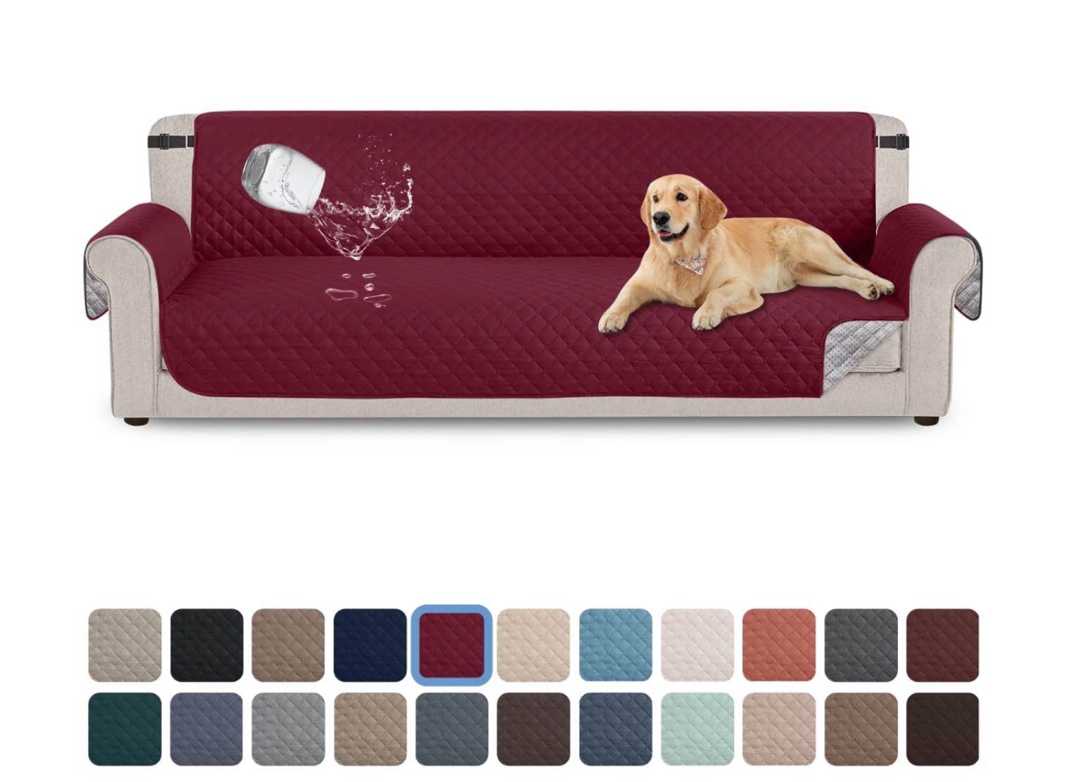 sanmadrola 100% waterproof sofa cover non slip couch cover machine washable slipcover leakproof furniture protector for dogs kids pets wine red oversized sofa