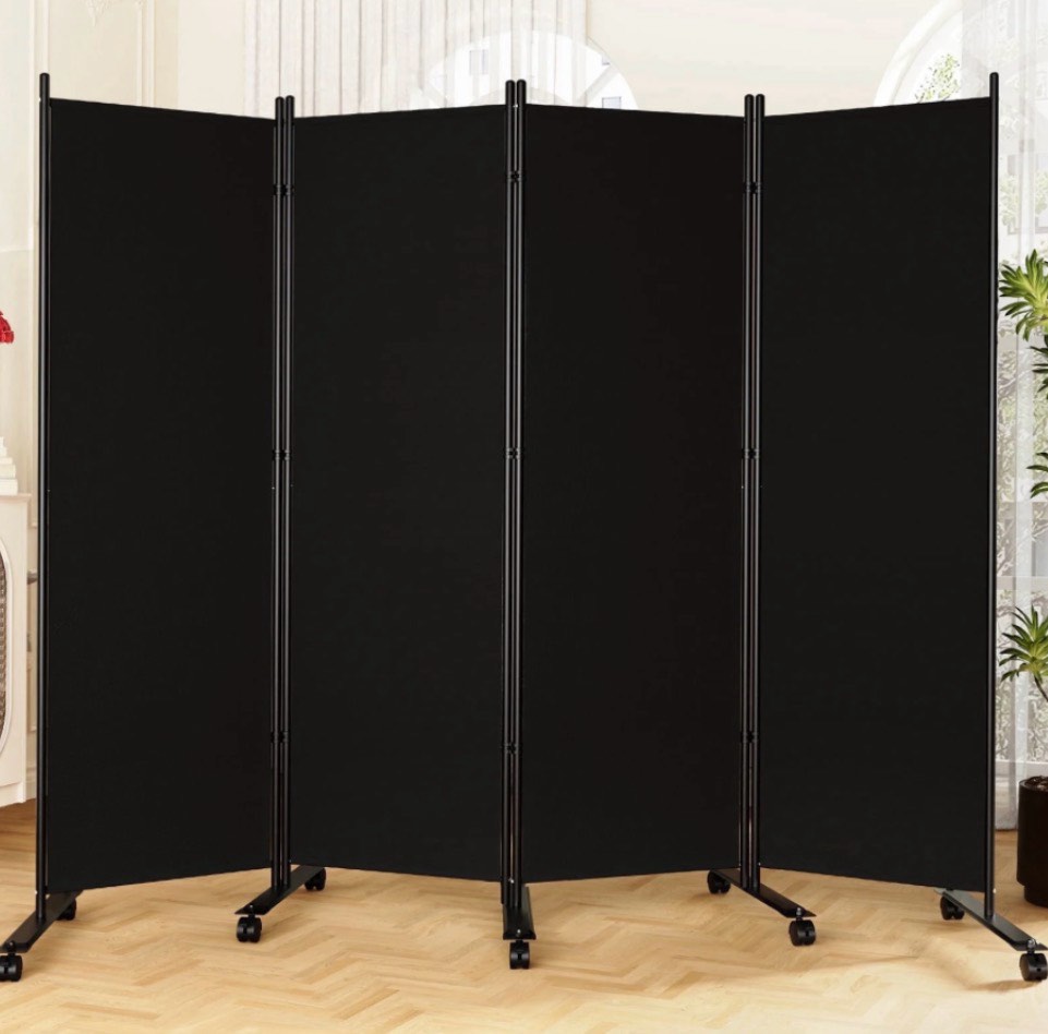 sunally rolling room dividers 6ft 4 panel folding privacy screens with lockable wheels 88 w portable wall divider room separation for porch living room dorm studio office black