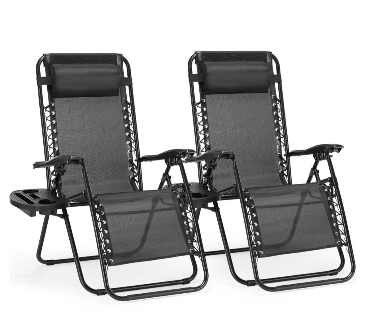 concetta 2 zero gravity lounge chairs, foldable reclining camping for patio, lawn, beach, black