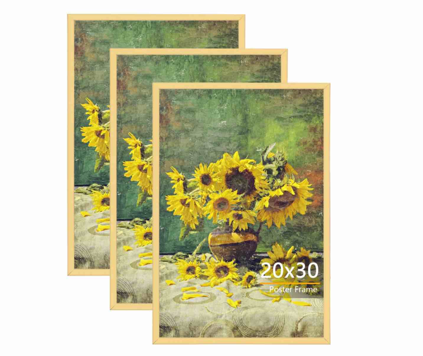 kaiwin 3 pack poster frames 20x30 plastic picture frame for horizontal and vertical wall mounting gold