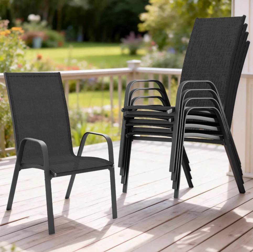 fundaze outdoor dining chairs set of 4 patio dining chair stackable armrest patio chairs space saving for garden backyard deck black