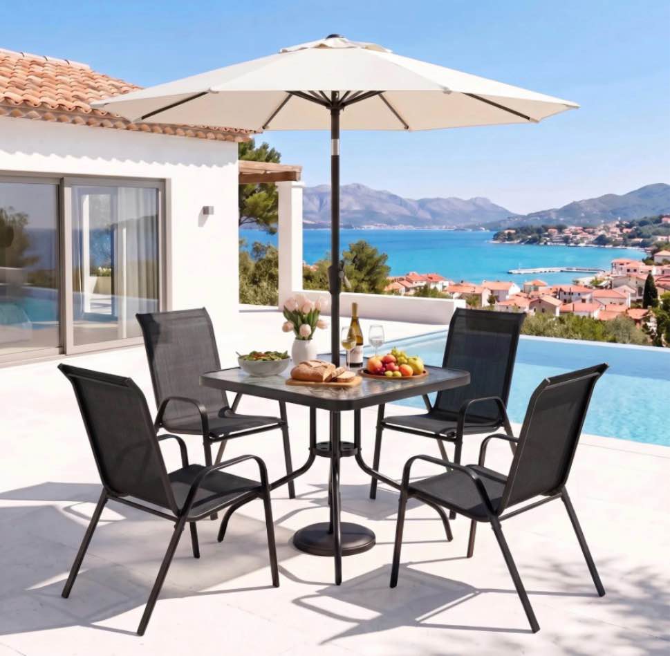 pirecart 5-piece patio dining set outdoor furniture with table and 4 stackable textilene chairs