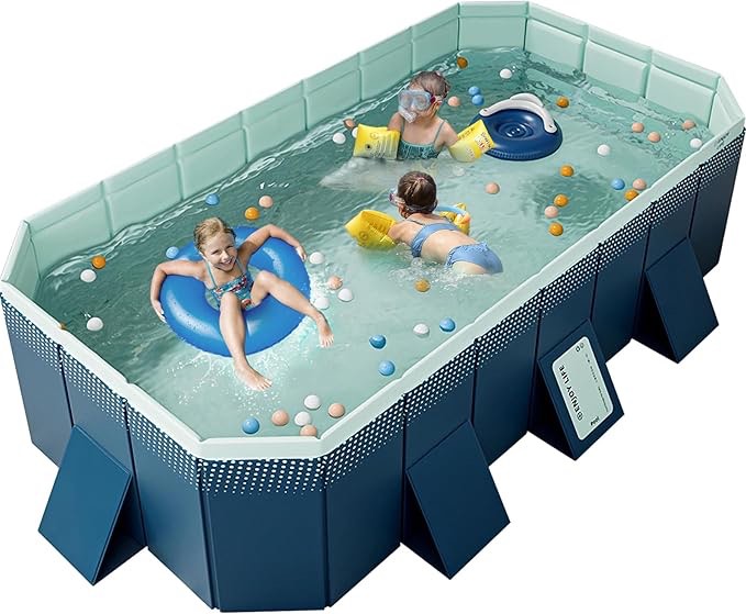 hurber foldable swimming pool large non-inflatable adults kiddie outdoor pools blue 113 x 66 x 20