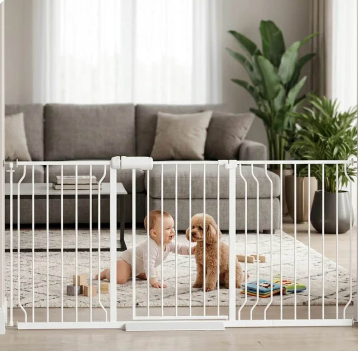 furdear 56.9-65.9 extra wide baby safety gate walk thru white metal gate