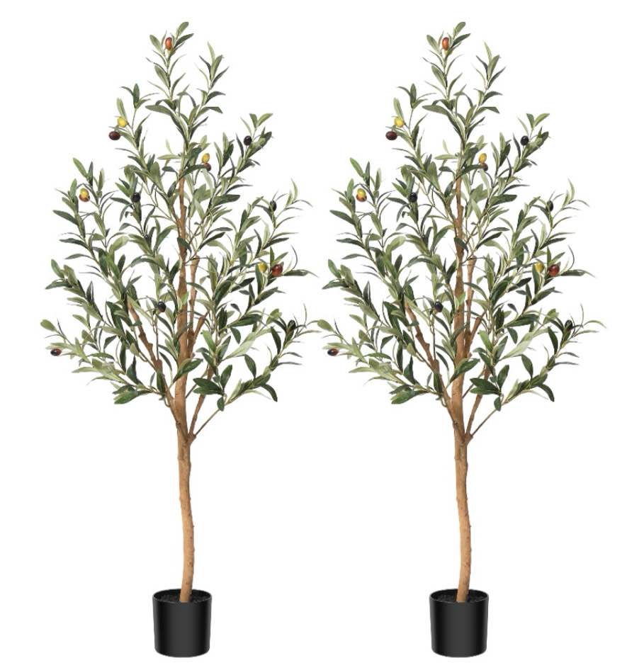 dr.planzen 2 pack 4ft artificial olive tree indoor tall faux olive tree artificial plants with natural wood trunk and lifelike fruits for home offic