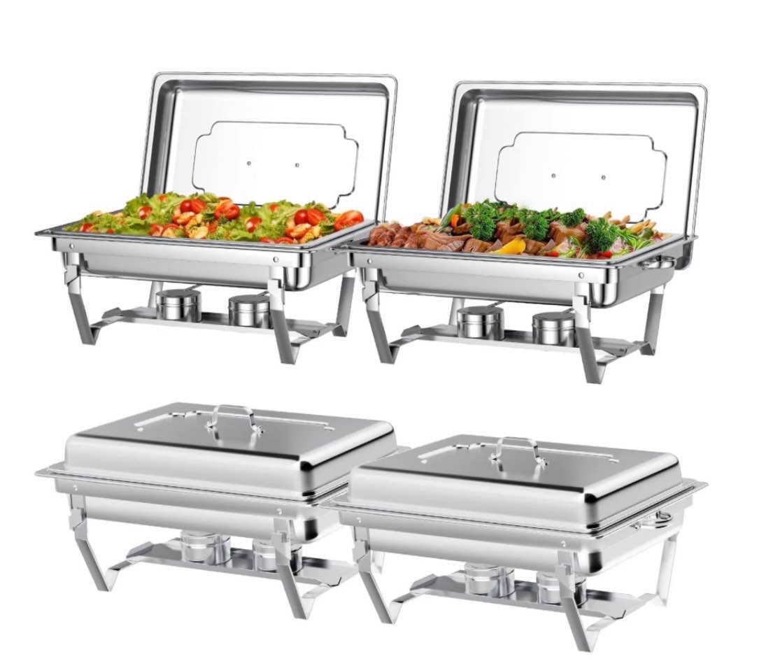 chafing dish buffet set 4 pack: tinana 8qt stainless steel chafing dishes for buffet, chafers and buffet warmers sets for parties, events, wedding, camping, dinner