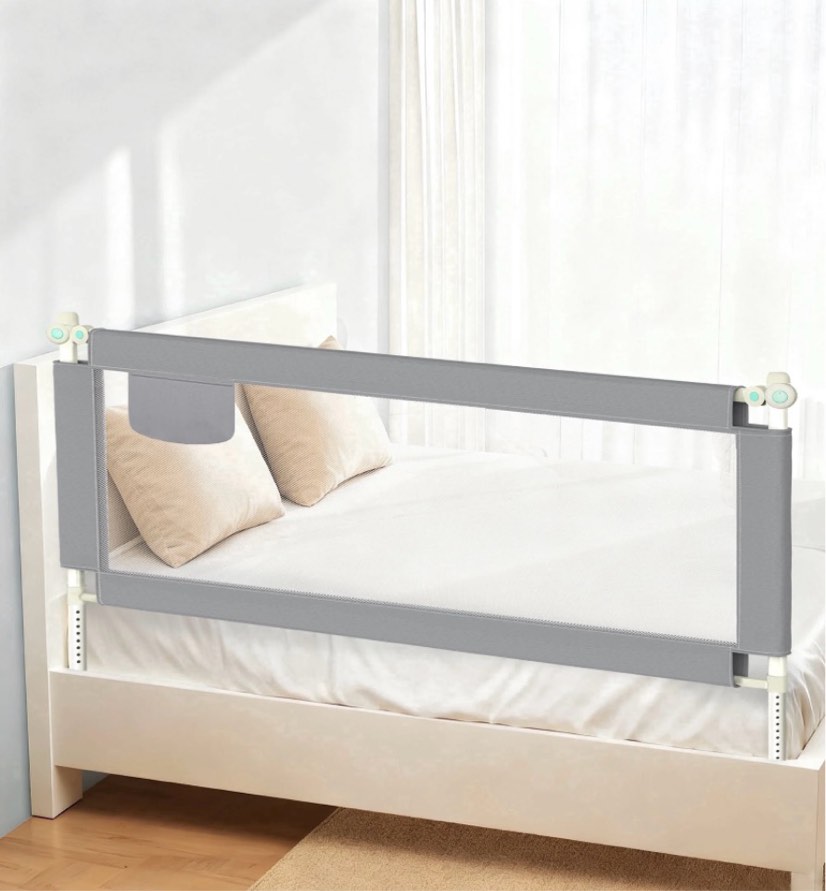rupoun l-shaped toddler bed rail for kids – safety guardrail universal fit for mattresses easy installation 1.5m large size gray