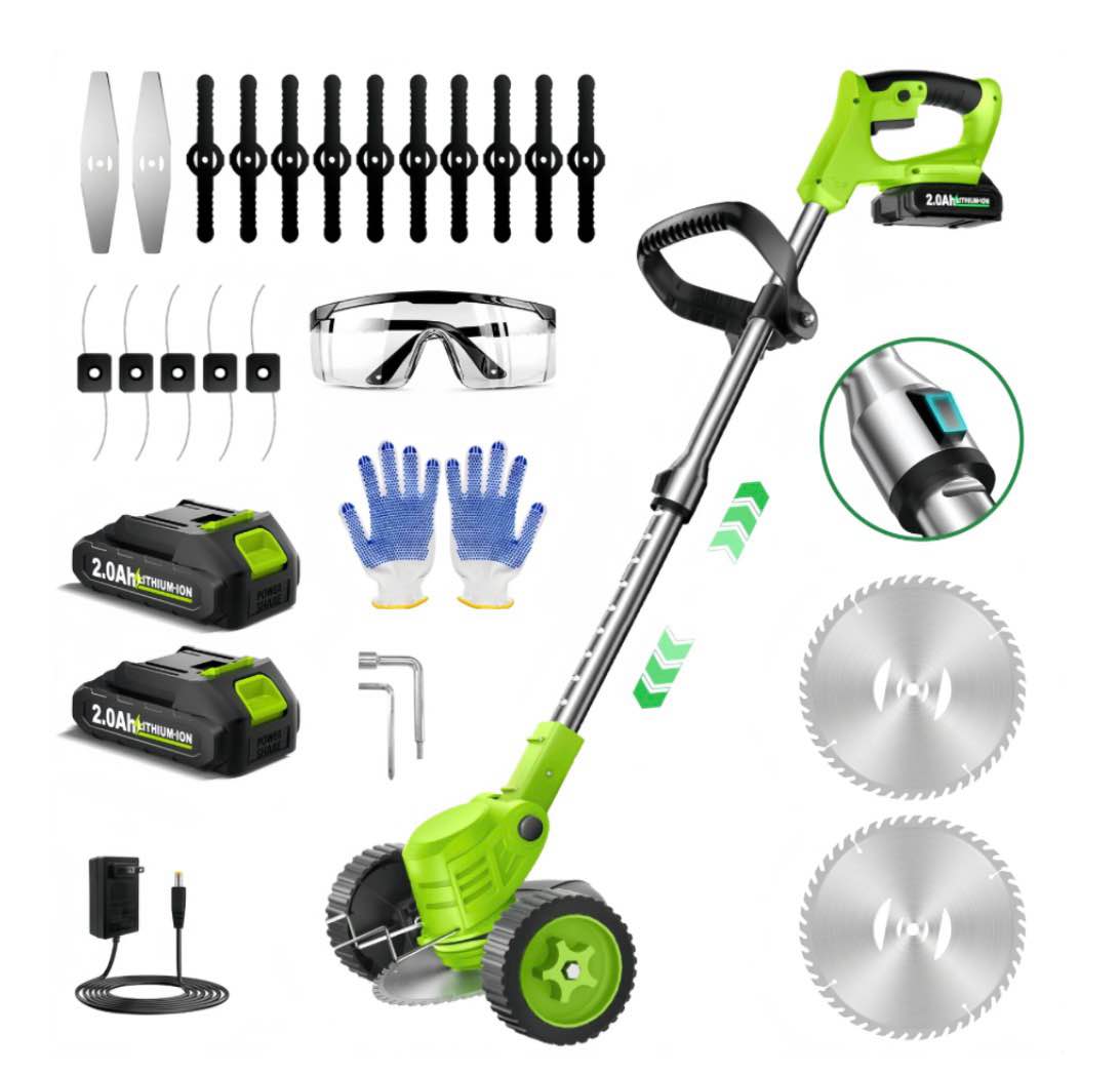 teblint 800w electric weed wacker cordless string trimmer weed eater grass trimmer/edger/cutter with wheels 2pcs 21v batteries 4 types of blades