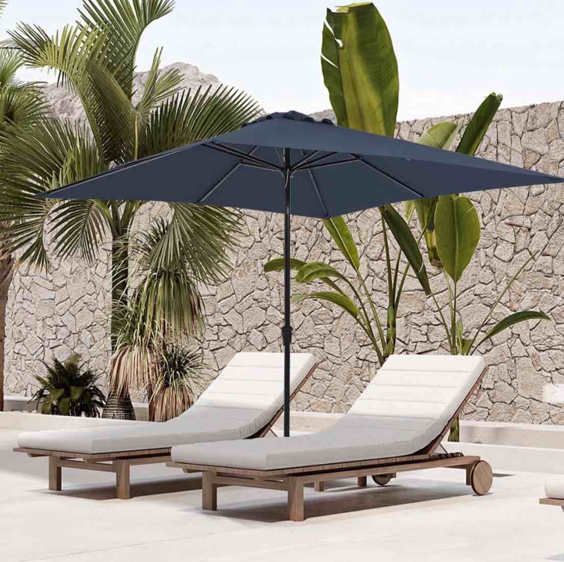 fundaze 8' x 10' rectangular patio umbrella w/ crank, 8 sturdy ribs, outdoor shade for chair table deck garden patio poolside balcony backyard, navy blue