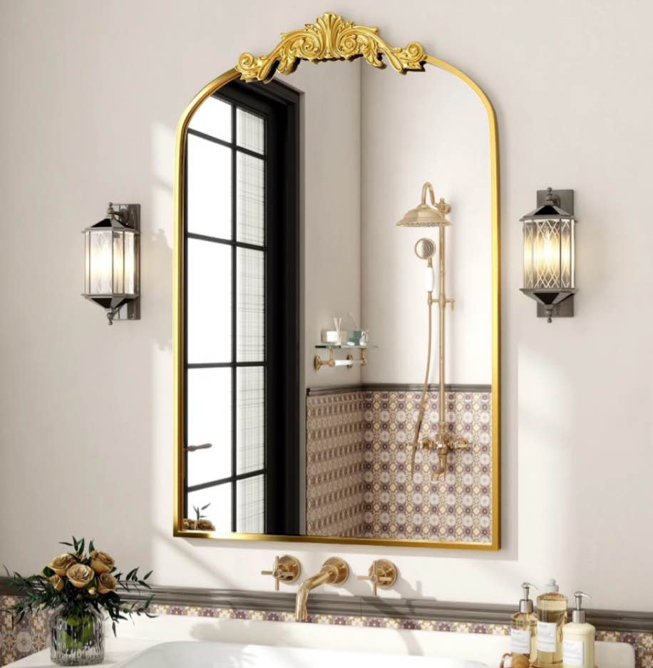 beautypeak 38"x 24" arched bathroom mirror baroque style wall decor,gold 24" x 38"